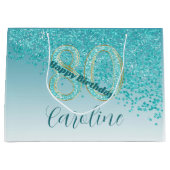  Vallende Blauwgroen Blauwe Glitter 80ste Verjaard Groot Cadeauzakje (Voorkant)