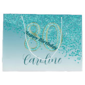  Vallende Blauwgroen Blauwe Glitter 80ste Verjaard Groot Cadeauzakje (Achterkant)