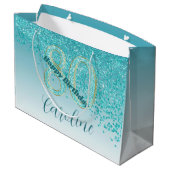  Vallende Blauwgroen Blauwe Glitter 80ste Verjaard Groot Cadeauzakje (Achterkant Gekanteld)