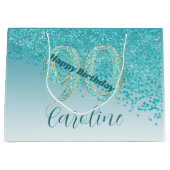  Vallende Blauwgroen Blauwe Glitter 90ste Verjaard Groot Cadeauzakje (Voorkant)