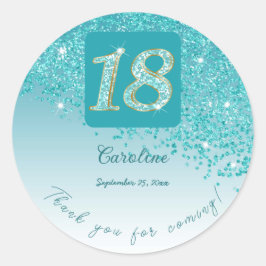 Vallende Blauwgroen Blue Glitter, 18e verjaardag B Ronde Sticker