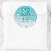 Vallende Blauwgroen Blue Glitter, 20ste verjaardag Ronde Sticker (Tas)