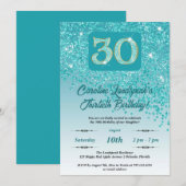 Vallende Blauwgroen Blue Glitter 30e verjaardagsfe Kaart (Voorkant / Achterkant)