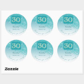Vallende Blauwgroen Blue Glitter, 30ste verjaardag Ronde Sticker (Vel)