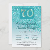 Vallende Blauwgroen Blue Glitter 70e verjaardagsfe Kaart (Voorkant)