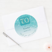 Vallende Blauwgroen Blue Glitter, 70ste verjaardag Ronde Sticker (Envelop)