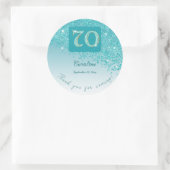 Vallende Blauwgroen Blue Glitter, 70ste verjaardag Ronde Sticker (Tas)