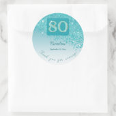 Vallende Blauwgroen Blue Glitter, 80ste verjaardag Ronde Sticker (Tas)