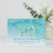 Vallende Blauwgroen Blue Glitter voor 30e verjaard Save The Date (Staand voorkant)