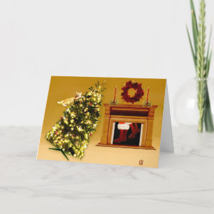 vallende boom kat 2 feestdagen kaart