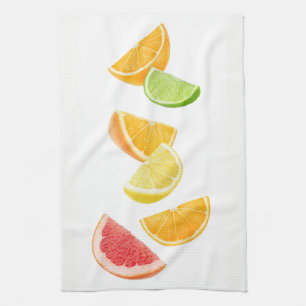 Vallende citrusschijfjes theedoek