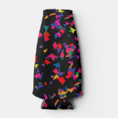 Vallende Confetti - Regenboog Kleuren op Zwart Flesjeskoeler (Voorkant)