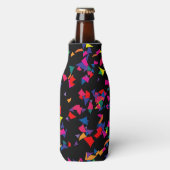 Vallende Confetti - Regenboog Kleuren op Zwart Flesjeskoeler (Fles Voorkant)