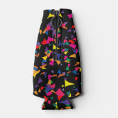 Vallende Confetti - Regenboog Kleuren op Zwart Flesjeskoeler (Achterkant)