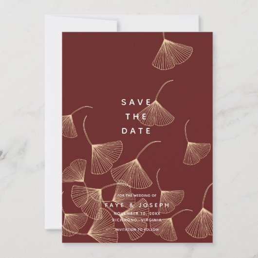 Vallende Ginkgo Bladeren Save the Date Kaart (Voorkant)