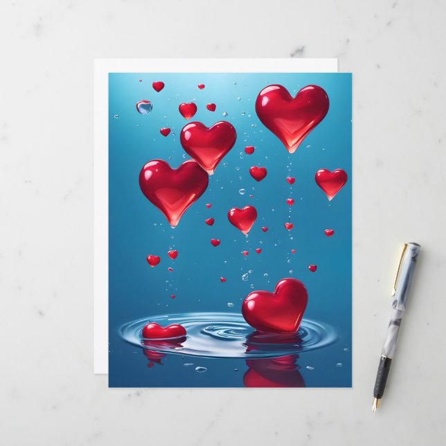 vallende glanzende harten van Liefde (Voorkant / Achterkant in situ)