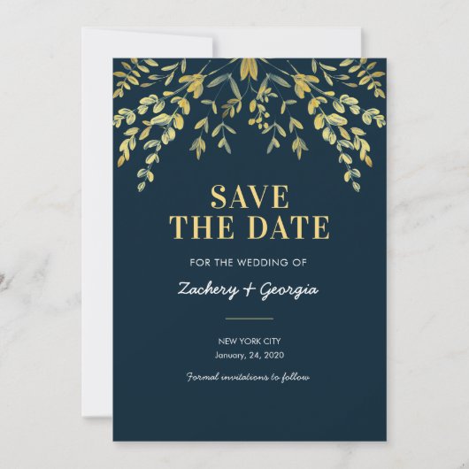 Vallende gouden bladeren Save the date trouwkaarte (Voorkant)