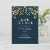 Vallende gouden bladeren Save the date trouwkaarte (Staand voorkant)