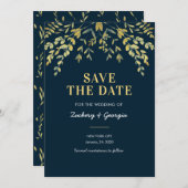 Vallende gouden bladeren Save the date trouwkaarte (Voorkant / Achterkant)