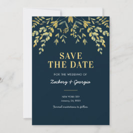 Vallende gouden bladeren Save the date trouwkaarte