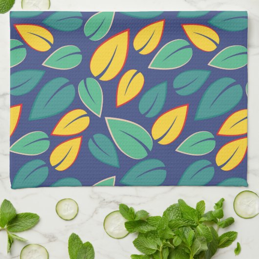 Vallende Groene en Gele bladeren Patroon Theedoek (Gevouwen)