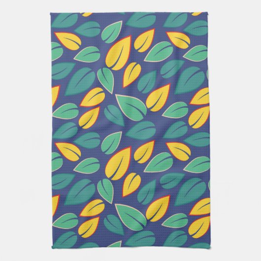 Vallende Groene en Gele bladeren Patroon Theedoek (Verticaal)
