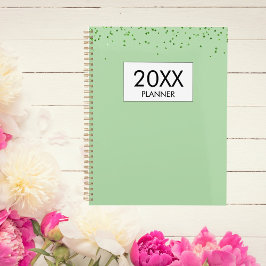 Vallende groene glitters gepersonaliseerd jaarlijk planner