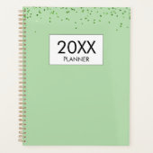 Vallende groene glitters gepersonaliseerd jaarlijk planner (Voorkant)