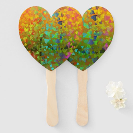 Vallende harten oranje handwaaier (Voorkant en achterkant)