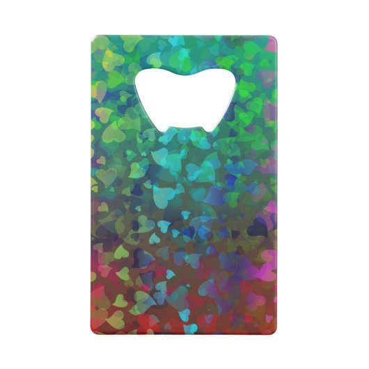 Vallende harten rood en groen creditkaart flessenopener (Voorkant)