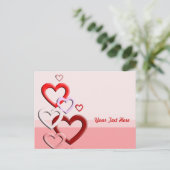 Vallende harten roze achtergrond briefkaart (Staand voorkant)