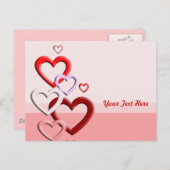 Vallende harten roze achtergrond briefkaart (Voorkant / Achterkant)