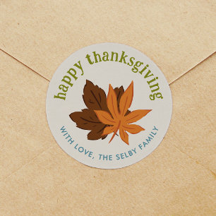 Vallende Herfstbladeren Gelukkig Thanksgiving Ronde Sticker