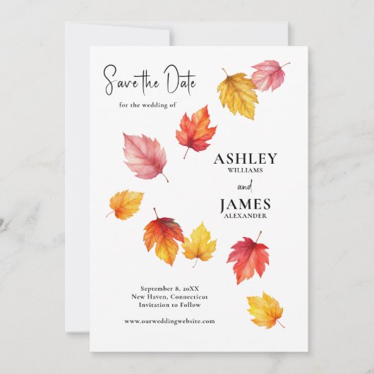 Vallende herfstbladeren, herfstbruiloft Bewaar de  Kaart (Voorkant)