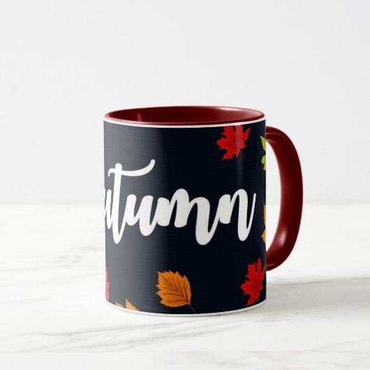 Vallende herfstbladeren rood Sinaasappel geel Mok (Voorkant rechts)