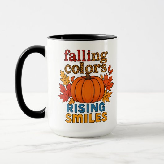 Vallende kleuren Rising Smiles Herfst Quote Mok (Links)