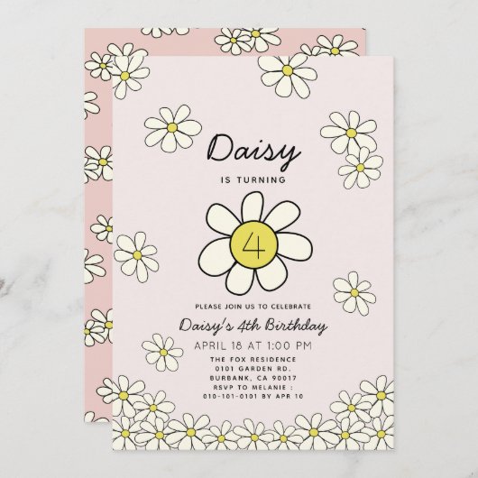 Vallende Madeliefjes Roze Bloemige Verjaardag Kaart (Voorkant / Achterkant)