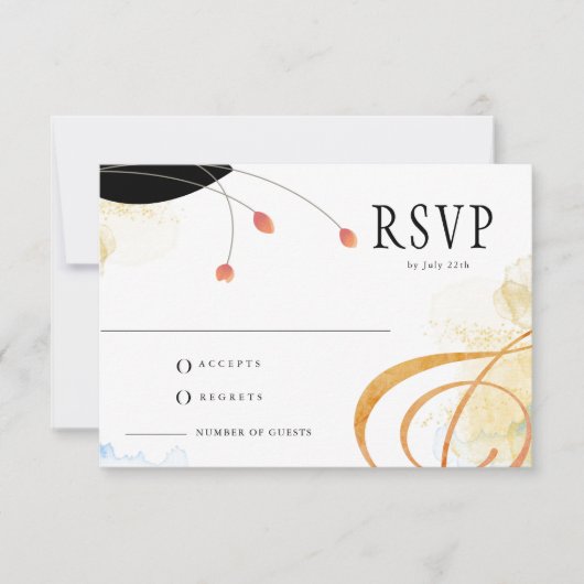 Vallende melodie Poetische Waterverf Bloemen RSVP Kaartje (Voorkant)