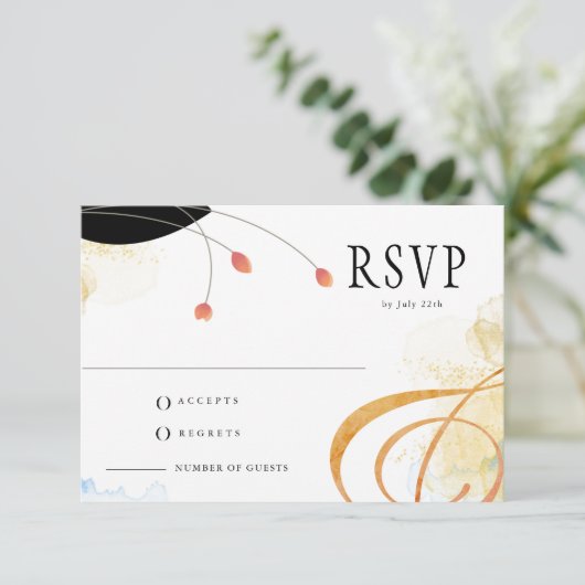 Vallende melodie Poetische Waterverf Bloemen RSVP Kaartje (Staand voorkant)