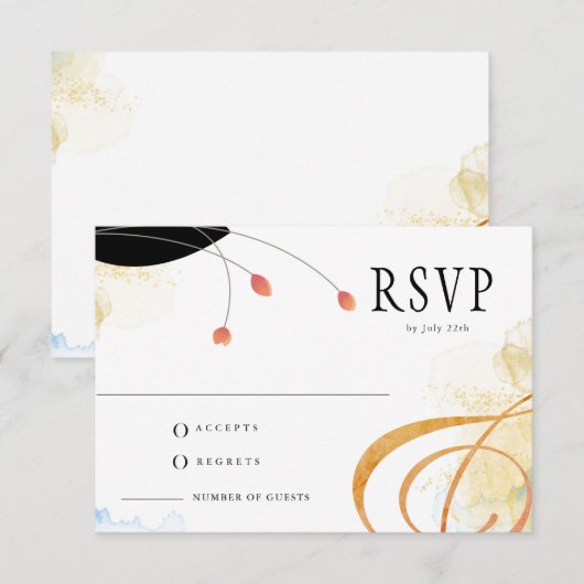 Vallende melodie Poetische Waterverf Bloemen RSVP Kaartje (Voorkant / Achterkant)
