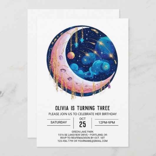 Vallende Nevel Sterren Digitale Verjaardag Kaart (Voorkant / Achterkant)