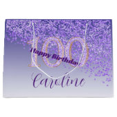  vallende Paarse glitter 100e verjaardag Groot Cadeauzakje (Voorkant)