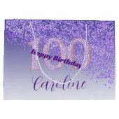  vallende Paarse glitter 100e verjaardag Groot Cadeauzakje (Achterkant)