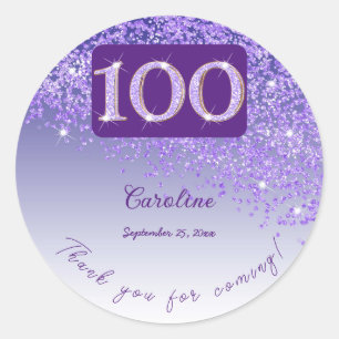 Vallende Paarse glitter, 100ste verjaardag Bedankt Ronde Sticker