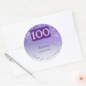 Vallende Paarse glitter, 100ste verjaardag Bedankt Ronde Sticker (Envelop)