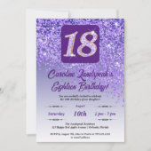 Vallende Paarse glitter 18e verjaardagsfeestje Kaart (Voorkant)
