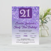 Vallende Paarse glitter 21e verjaardagsfeestje Kaart (Staand voorkant)