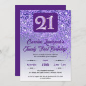Vallende Paarse glitter 21e verjaardagsfeestje Kaart (Voorkant / Achterkant)