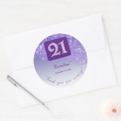 Vallende Paarse glitter, 21ste verjaardag Bedankt Ronde Sticker (Envelop)