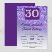 Vallende Paarse Glitter 30ste Verjaardagsfeest Kaart (Voorkant / Achterkant)
